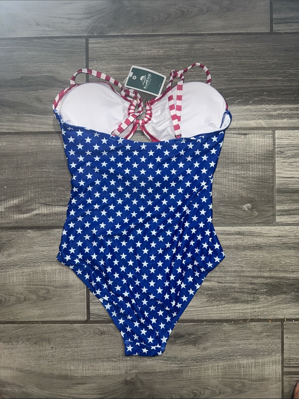 Patriotic Star & Stripe One-Piece Swim Suit - Red, White & Blue - Picture 2 of 3